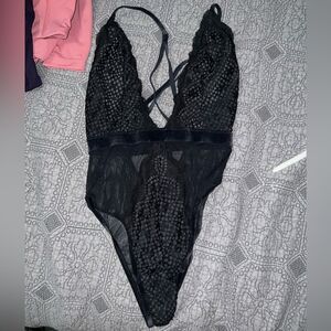 XS VS deep V neck teddy black lace mesh